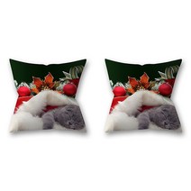 캣 앤 도그 홀리 크리스마스 포토 리빙 쿠션 커버 2p