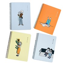 디자인곰곰 마이유 일상 유선 스프링 노트 4종 세트, 누워있기, 오늘도같이, 해바라기, 강아지와 산책, 1세트