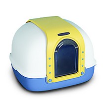마칼 매직스페이스 후드형 고양이 화장실 3door + 배변삽 + 사막화 방지매트 세트, 옐로우블루
