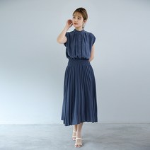 데이즈온샵 쉬폰 캡소매 플리츠 롱원피스