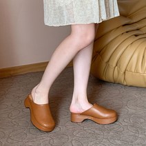 여성용 케라 통굽 블로퍼 뮬