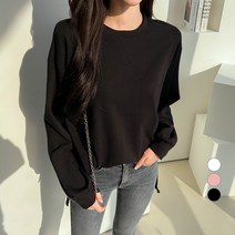 세컨그라운드 여성용 오버핏 라운드 트임 티셔츠