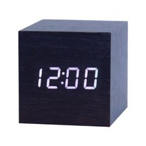 텐교 디지털 LED 무소음 나무무늬 탁상시계 우드큐브, 블랙 + 화이트(01152)