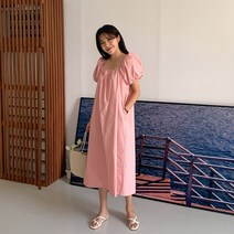 또치엥 스퀘어넥 퍼프 반팔 롱 원피스 OPS7748K25