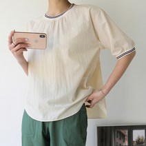 빼빼 여성용 라운드넥 배색시보리 반팔 블라우스