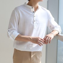 지지블랙 남성용 시드 헨리넥 쿨 린넨 셔츠