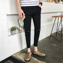 남성용 블랙101 버리코즈 슬림핏 찢청 데님 팬츠 A234MF00085