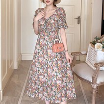 여성용 블랙101 연다 플라워 패턴 쉬폰 롱 원피스 CH-2318607