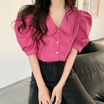 두봄 여성용 반팔 무지 블라우스