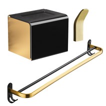 모나코올리브 메탈라인 타월걸이 60cm + 휴지걸이 스퀘어 + 후크, 골드블랙(타월걸이, 휴지걸이), 골드(후크), 1세트