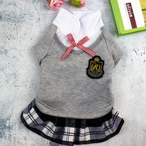 명문고 댕댕이 체크무늬 스튜던트 교복 강아지 옷, B그레이