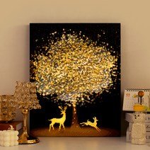 아트조이 DIY LED 캔버스형 보석십자수 40 x 50 cm, 황금나무와 꽃사슴, 1개
