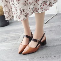 뾰족 실버 링 스트랩 미들 힐 5cm