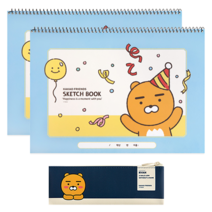 카카오프렌즈 미니 플랫 펜슬케이스 + 해피모먼트 스케치북 2p, 라이언(펜슬케이스), 라이언(스케치북), 1세트