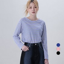 어썸어라운드 여성용 스트라이프 라운드 긴팔 티셔츠