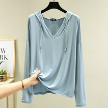 스타 모달 후드 브이넥 캐주얼 임부 긴팔 후드티