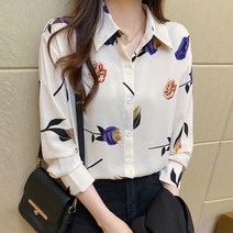 아이엠몽 여성용 플라워 패턴 카라넥 셔츠 블라우스 한송이