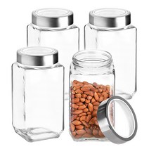 차이나다 투명커버 사각 밀폐 유리병 1000ml, 4개, 단품