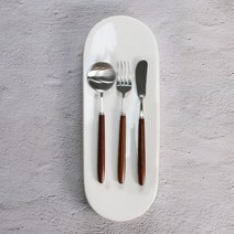 리빙해피 메이우드 싱글 브런치 세트, 실버 + 우드, 디저트 스푼 +디저트 포크 + 버터 나이프