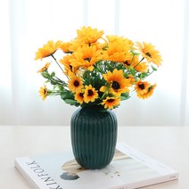조아트 조화 쁘띠 해바라기3p + 에메랄드화병 소 세트, 혼합색상(조화), 에메랄드블루(화병), 1세트