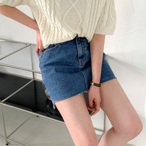 언발 커팅 포인트 데님 스커트