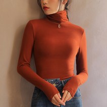 여성용 구디프 터틀렉 기본 목폴라 긴팔 티셔츠
