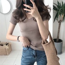 여성용 바디보 베이직 슬림 V넥 반팔티