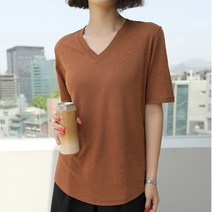빼빼 여성용 린넨혼방 브이넥 반팔 티셔츠