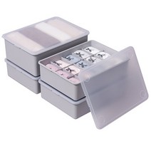 이즈리빙 플라스틱 속옷정리함 그레이 반투명뚜껑 1칸 1p + 10칸 1p + 15칸 2p 세트, 그레이 + 반투명 뚜껑, 1세트