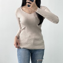 오오엘 여성용 골지 슬림 브이넥 블리골지V 니트