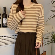 레몬소울 여성용 하이드 단가라 배색 니트 티