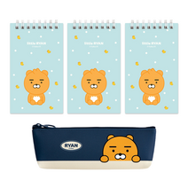 카카오프렌즈 모던st 미니 삼각 필통 + 상철 스프링수첩 3p 문구세트, 네이비 라이언(필통), 리틀라이언(수첩), 1세트