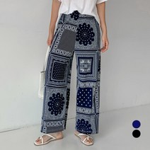 무드인더 여성용 에스닉 패턴 와이드 밴딩 팬츠