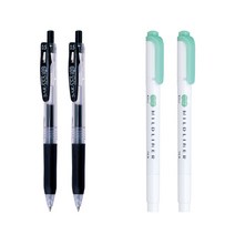 제브라 마일드라이너 마카 2p + 사라사 클립 볼펜 0.5mm 2p 세트, 블루그린(마일드라이너), 검정(볼펜), 1세트