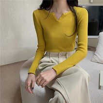 레몬소울 여성용 비키 골지 브이트임 니트티