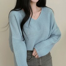 아델모아 여성용 여리 크롭 오버핏 가오리 긴팔 니트