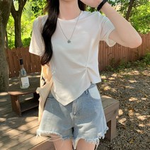 마더브띠 여성용 언발 집게 셔링 반팔티셔츠