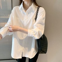 마켓에이 여성용 언발 베이직 코튼 긴소매 셔츠