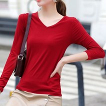 에어 여성용 데일리 심플 브이넥 긴팔 티셔츠