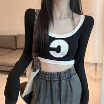 여성용 미드나잇코코 심플 C 배색 크롭 티셔츠 B237WF03145