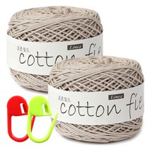 니뜨 코튼필드 뜨개실 80g x 2p + 단수링 2p 세트, 303 그레이베이지(실), 랜덤발송(단수링), 1세트