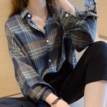 더시럽 여성용 레트로 무드 체크 셔츠