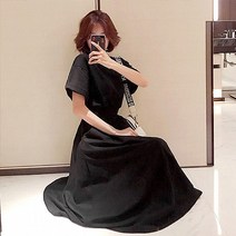 허리밴딩 라운드넥 롱 원피스