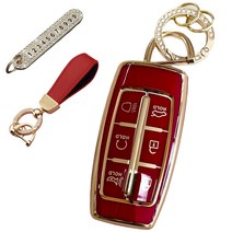 루루형제 제네시스 자동차 더올뉴 제네시스 G80 / GV80 키케이스 + 번호 키링 + 가죽 스트랩 + 큐빅 오링, 키케이스+번호키링+가죽스트랩, AG-02, 딥레드