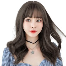 하이유니 셋팅 펌 헤어 긴머리 통가발 50cm + 가발망 + 거치대 세트, 챠콜블랙(가발), 랜덤발송(거치대)