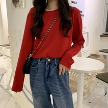 페이토 여성용 단색 캔디 컬러 긴팔 탑 티셔츠