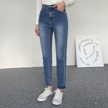 플랜데이 여성용 슬림 일자핏 샌드워싱 데님 팬츠