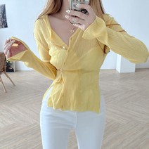 슈가펀 여성용 슬릿소매 투웨이 브이넥 골지 가디건