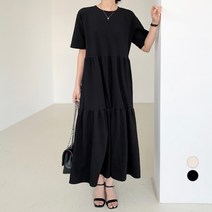보에리에 여성용 루즈핏 반팔 캉캉 롱 원피스