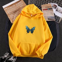 블루 버터플라이 오버핏 기모 후드티 임산부 상의 임부복